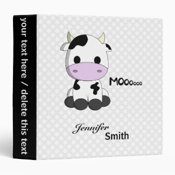 Girly Personalized Cow Cartoon Polka Dot Girls Binder by pixxart at Zazzle