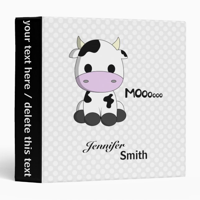 Girly personalized cow cartoon polka dot girls binder (Front/Spine)