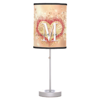 Girly Personalized Monogram Glitter Coral Peach Table Lamp