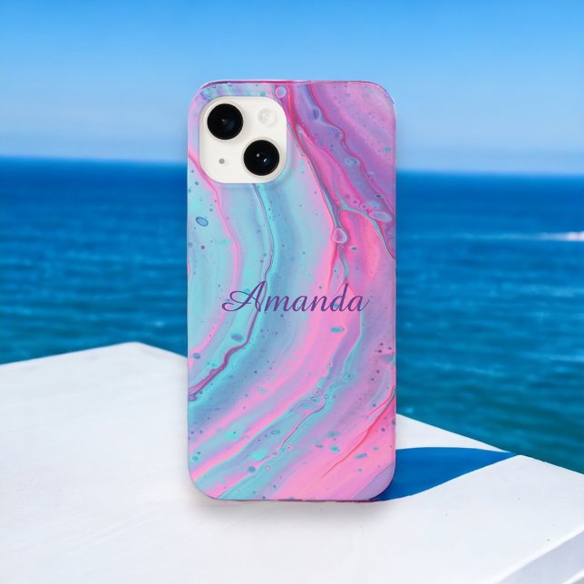 Girly Personalized Pink and Blue Swirls Case-Mate iPhone Case (Creator Uploaded)
