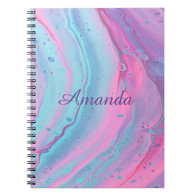 Girly Personalized Pink and Blue Swirls  Notebook (Front)
