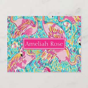 Girly Personalized Pink Flamingo Post Card