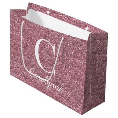 Girly Personalized Pink Rose Gold Faux Glitter Large Gift Bag