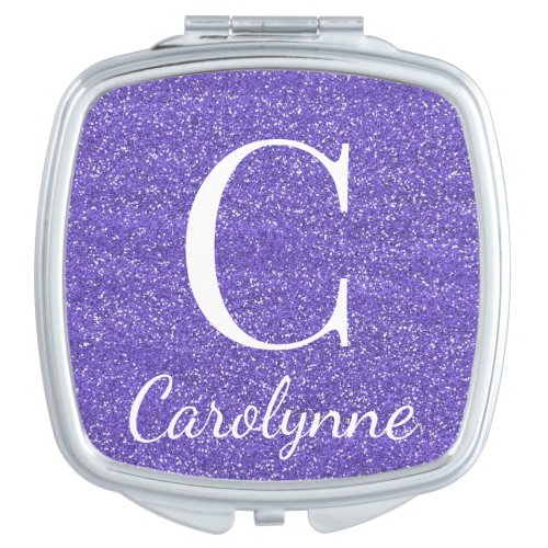 Girly Personalized Purple Faux Glitter Compact Mirror