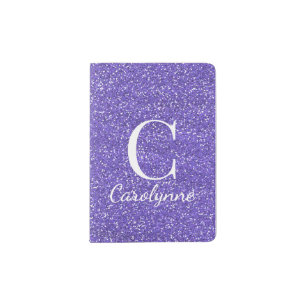Girly Personalized Purple Faux Glitter Passport Holder