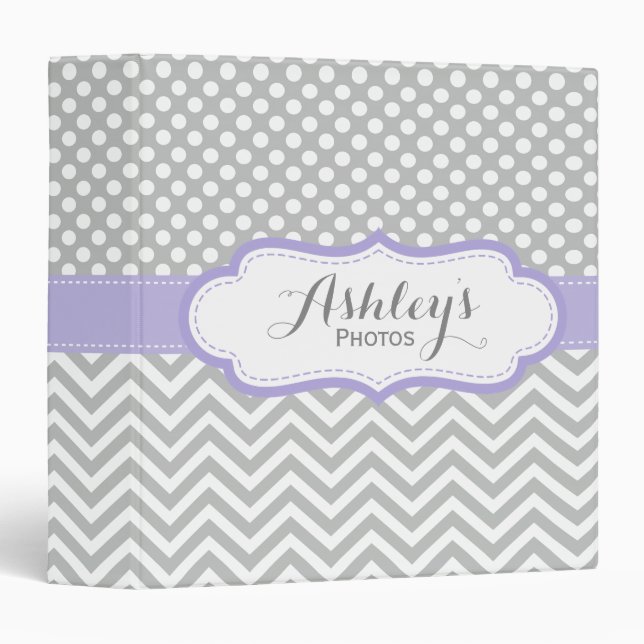 Girly Personalized Purple Gray Photo Binder (Front/Spine)
