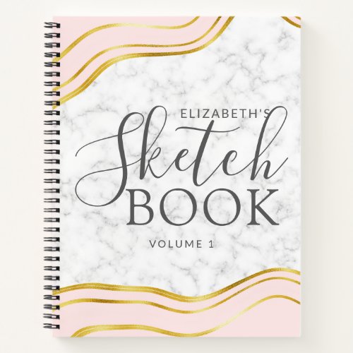Girly Personalized Sketchbook Marble Blush Pink  N Notebook