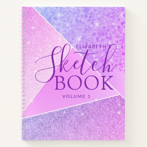 Girly Personalized Sketchbook Purple Pink Glitter Notebook