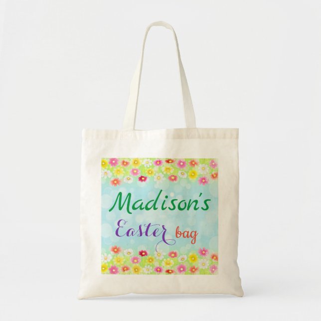 Girly Personalized Template Floral Custom Easter Tote Bag (Front)