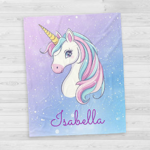 Girly Personalized Whimsical Unicorn Sparkle Fleece Blanket