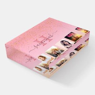 Girly photo collage rose gold pink monogram name paperweight