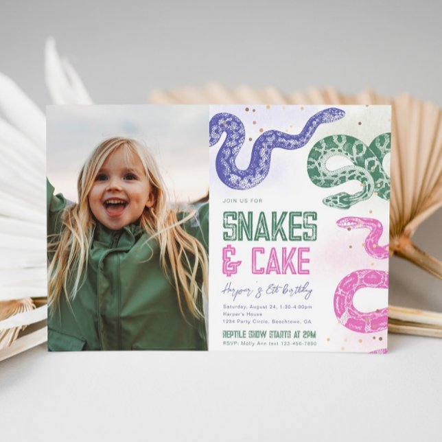Girly Photo Snake Birthday Invitations (Creator Uploaded)