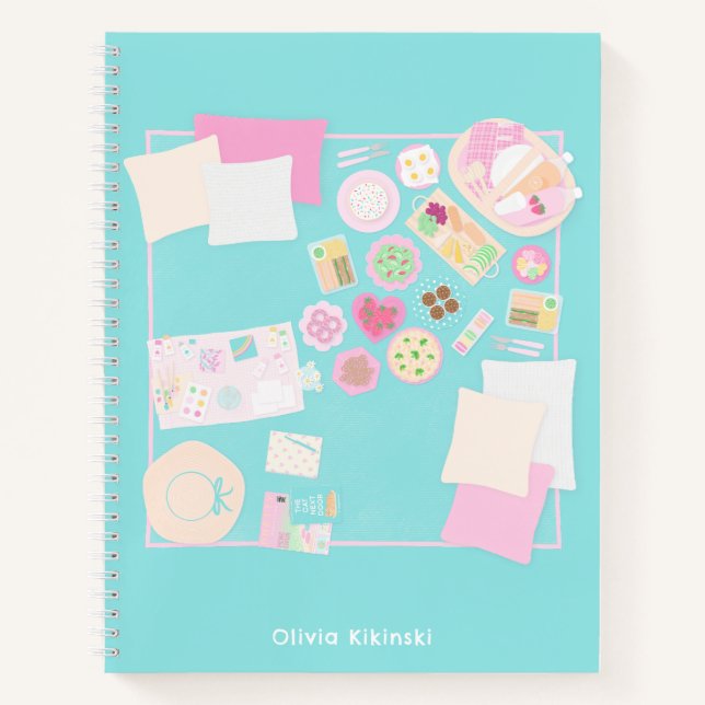 Girly Picnic Scene Illustrated Spiral Notebook (Front)