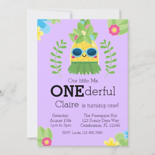 Girly Pineapple Ms Onederful First  Invitation