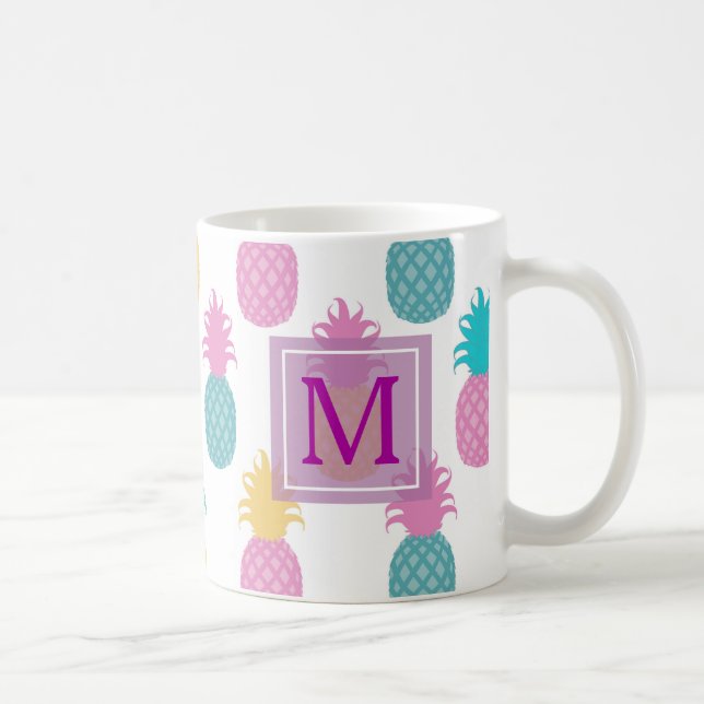 Girly Pineapples Monogram Coffee Mug (Right)