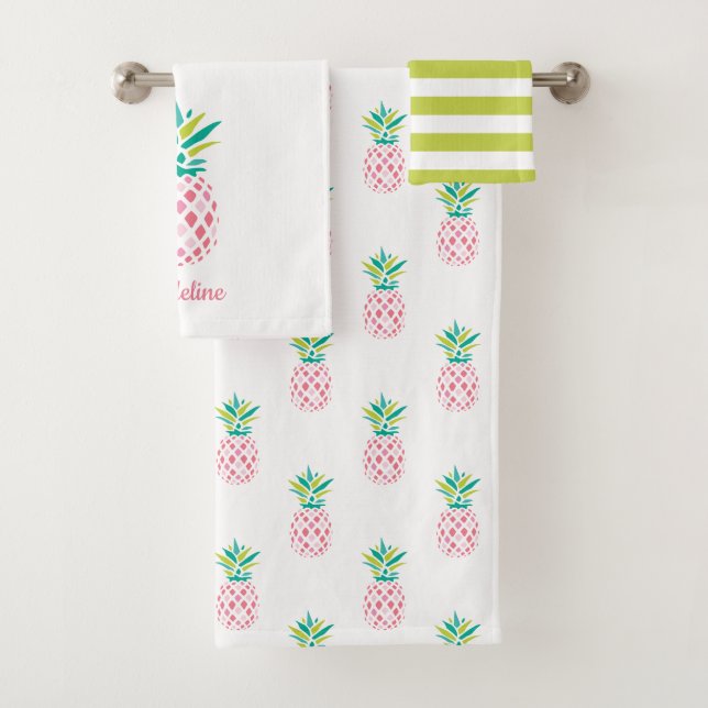 Girly Pineapples Monogrammed Bath Towel Set (Insitu)