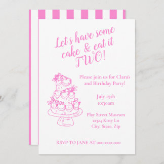 Girly Pink 2nd Birthday Invitation - Cake Theme