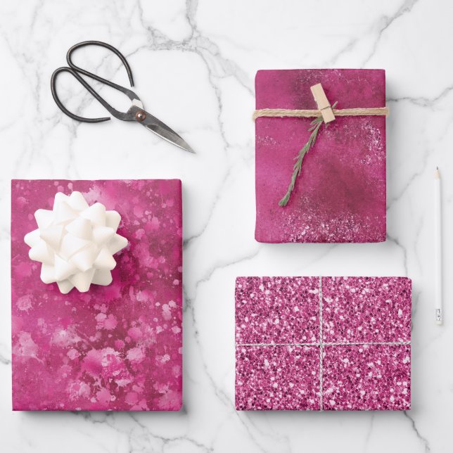 Girly Pink Abstract Glitzy Glam Glitter Wrapping Paper Sheets (Front)