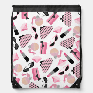 Girly Pink Accessories Pattern Drawstring Backpack
