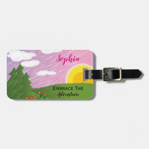 Girly Pink Adventure Watercolor Luggage Tag