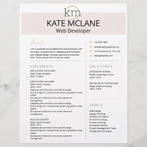 GIRLY Pink Aesthetic Professional Resume Template Letterhead