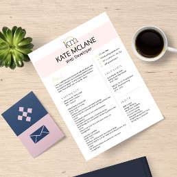 GIRLY Pink Aesthetic Professional Resume Template Letterhead