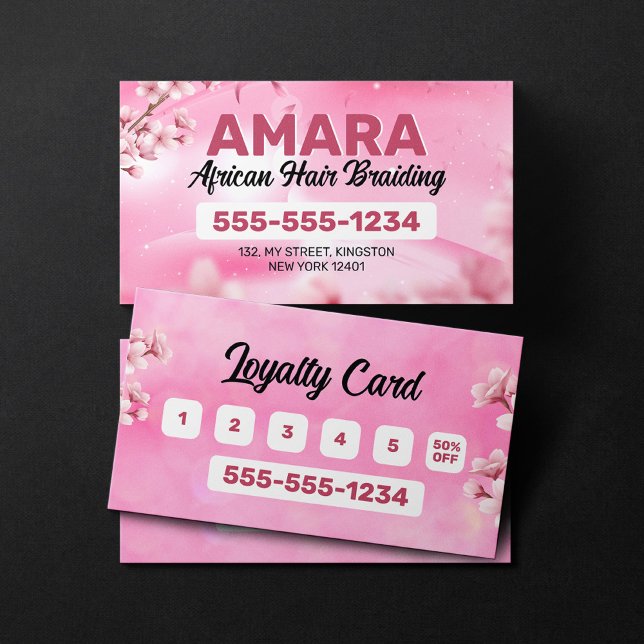 Girly Pink African Hair Braiding Photo Braider Loyalty Card (Creator Uploaded)