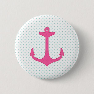 Girly Pink Anchor Polka Dot Nautical Design Button