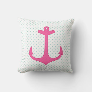 Girly Pink Anchor Polka Dot Nautical Design Throw Pillow