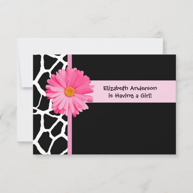 Girly Pink And Black Giraffe Baby Shower Invitation (Front)
