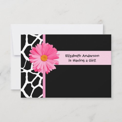 Girly Pink And Black Giraffe Baby Shower Announcements