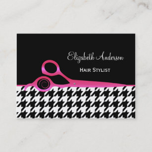Girly Pink and Black Houndstooth Hair Salon Business Card