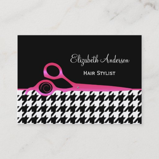 Customizable Girly Pink and Black Houndstooth Hair Salon Business Card Templates