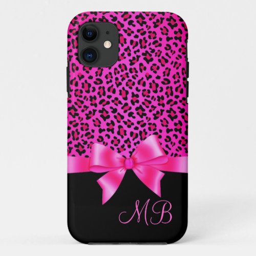 Girly Pink and Black Leopard Print Elegant Classy iPhone 11 Case