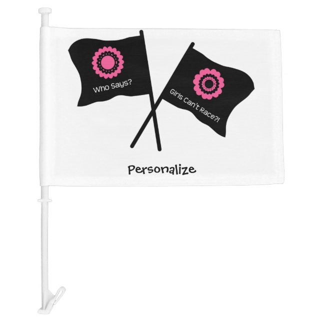 Girly Pink and Black Racing Flags and Name (Front)