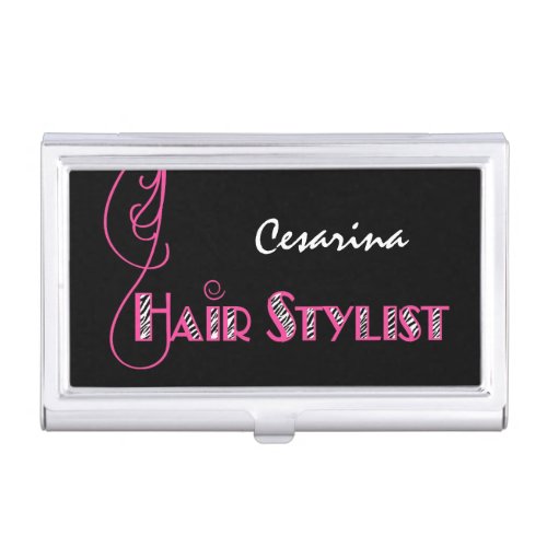 Girly Pink and Black Zebra Print Hair Stylist Business Card Holder