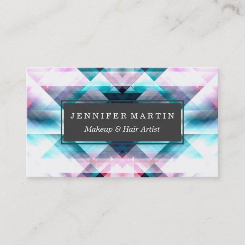 Girly Pink and Blue Abstract Geometric Pattern Business Card