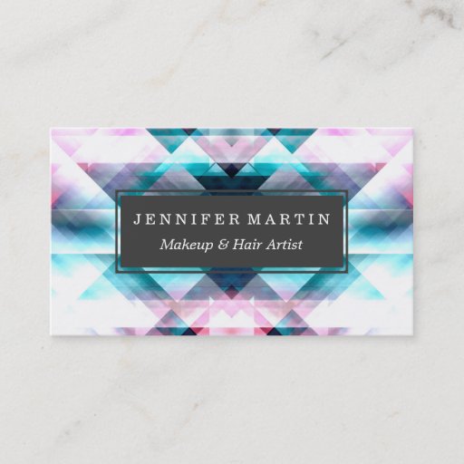 Customizable Girly Pink and Blue Abstract Geometric Pattern Business Card