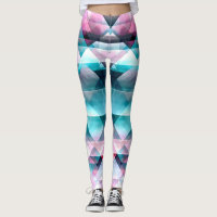 Girly Pink and Blue Abstract Geometric Pattern Leggings