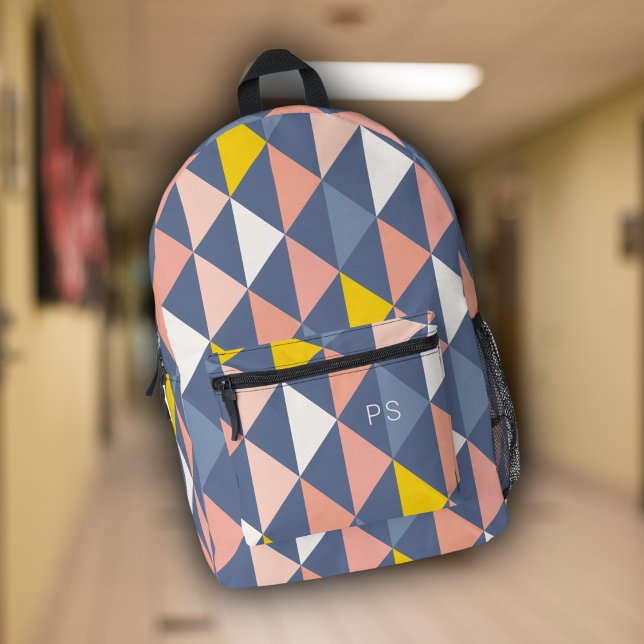 Girly Pink and Blue Monogram Initials Printed Backpack (Creator Uploaded)