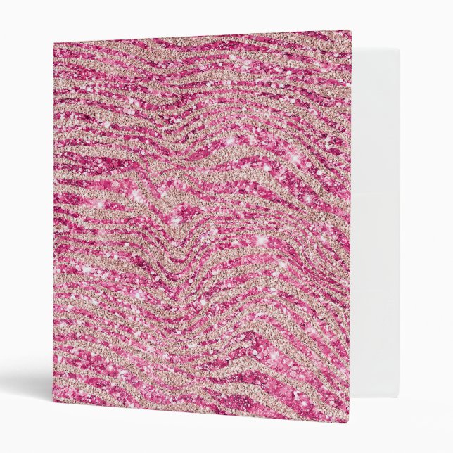 Girly Pink and Blush Glitter Zebra 3 Ring Binder (Front/Inside)