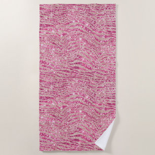 Girly Pink and Blush Glitter Zebra Beach Towel