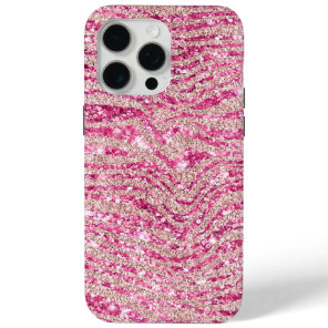 Girly Pink and Blush Glitter Zebra iPhone 15 Pro Max Case