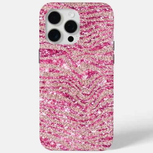 Girly Pink and Blush Glitter Zebra iPhone 15 Pro Max Case