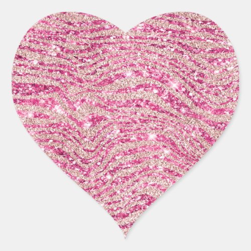 Girly Pink and Blush Glitter Zebra Heart Sticker