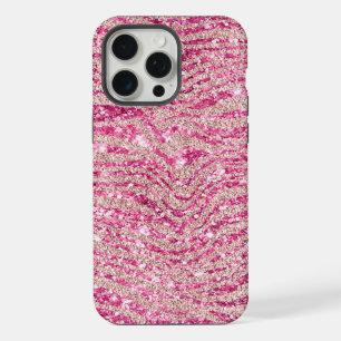 Girly Pink and Blush Glitter Zebra iPhone 15 Pro Max Case