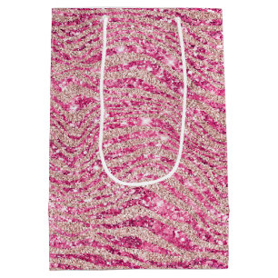 Girly Pink and Blush Glitter Zebra Medium Gift Bag
