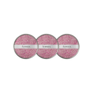 Girly Pink and Blush Glitter Zebra Name Golf Ball Marker