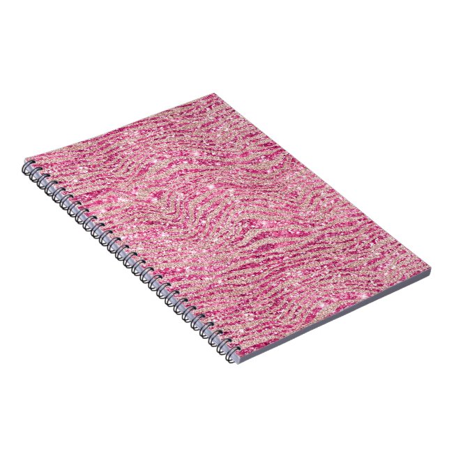 Girly Pink and Blush Glitter Zebra Notebook (Right Side)
