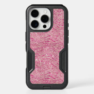 Girly Pink and Blush Glitter Zebra iPhone 16 Pro Case